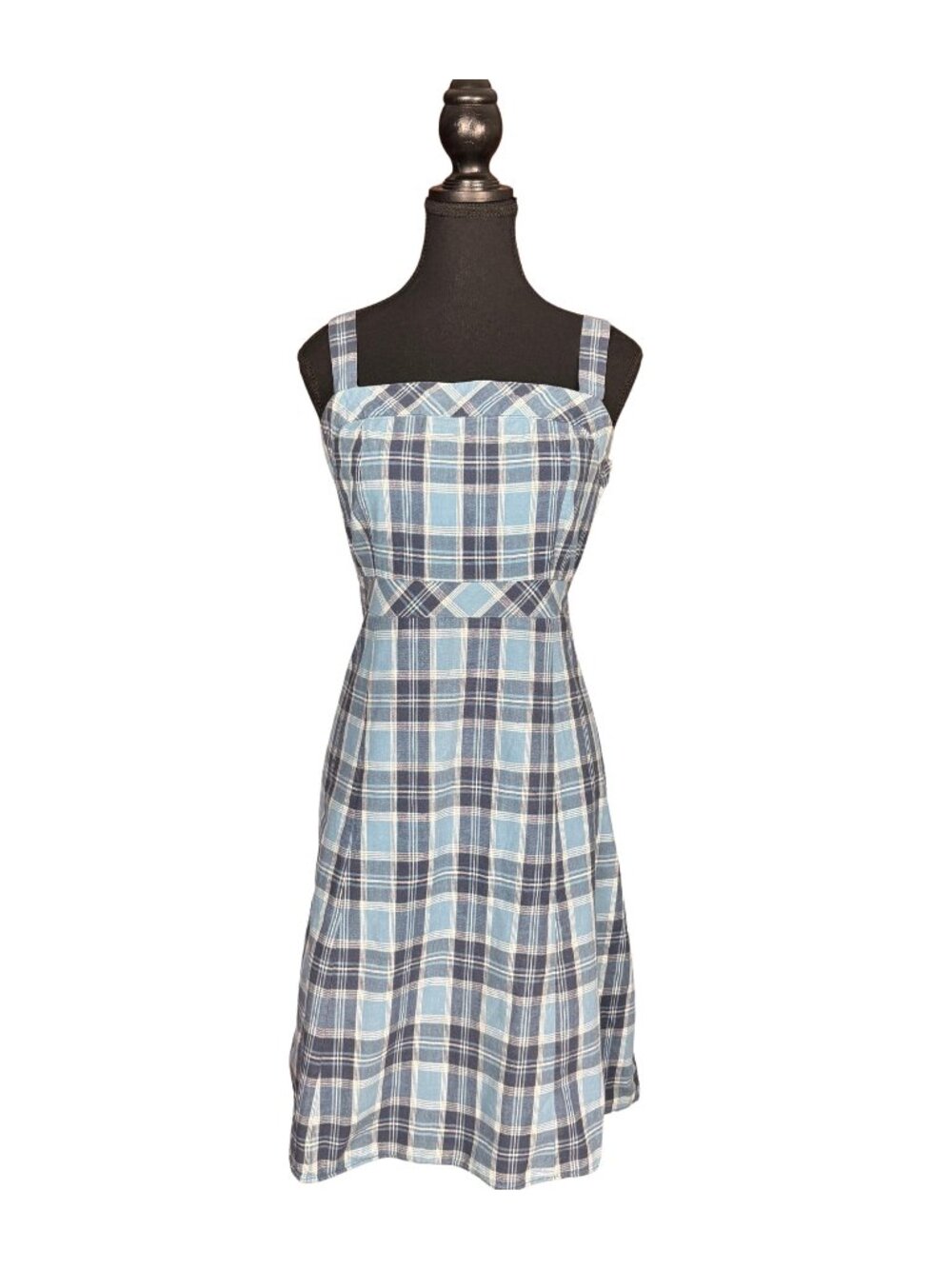 Vintage 90s GAP Plaid Dress, Blue Cotton Sundress, Cottagecore Dress, Gingham